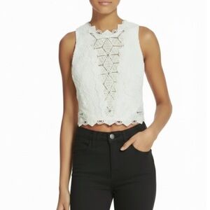 Rebecca Taylor “Dia” Eyelet Lace Cropped White Sleeveless Top Size 2 EUC!